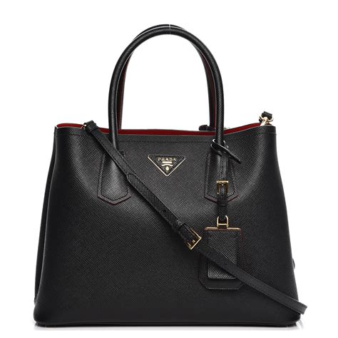 PRADA Saffiano Cuir Medium Double Bag Black Fuoco